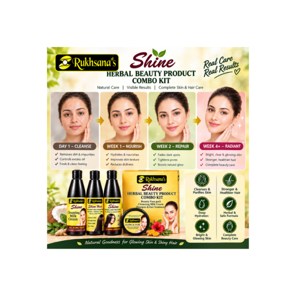 Rukhsana Herbal Beauty combo- Hair Oil, Face Pack, Shampoo & Cleansing Cream Products